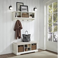 Crosley Furniture Brennan Entryway Storage Bench And Hanging Shelf Set, White