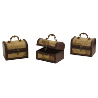 Nearly Natural Decorative Trunk Chests With Map Design, Brown, Set Of 3