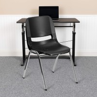 Flash Furniture Hercules Series 880 Lb. Capacity Black Ergonomic Shell Stack Chair With Chrome Frame And 18'' Seat Height