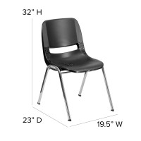 Flash Furniture Hercules Series 880 Lb. Capacity Black Ergonomic Shell Stack Chair With Chrome Frame And 18'' Seat Height