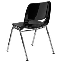 Flash Furniture Hercules Series 880 Lb. Capacity Black Ergonomic Shell Stack Chair With Chrome Frame And 18'' Seat Height