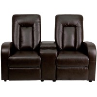 Flash Furniture Eclipse Series 2-Seat Reclining Brown Leathersoft Theater Seating Unit With Cup Holders