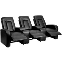 Flash Furniture Eclipse Series 3-Seat Reclining Brown Leathersoft Theater Seating Unit With Cup Holders