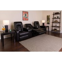 Flash Furniture Eclipse Series 3-Seat Reclining Brown Leathersoft Theater Seating Unit With Cup Holders