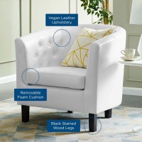 Modway Prospect Upholstered Fabric Contemporary Modern Accent Arm Chair In White Faux Leather