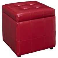 Modway Volt Tufted Faux Leather Square Storage Ottoman Cube In Red