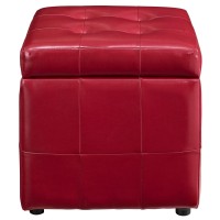 Modway Volt Tufted Faux Leather Square Storage Ottoman Cube In Red