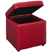 Modway Volt Tufted Faux Leather Square Storage Ottoman Cube In Red