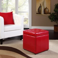 Modway Volt Tufted Faux Leather Square Storage Ottoman Cube In Red