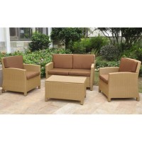 Set of 4 Lisbon Resin WickerSteel Settee Group with Cushions