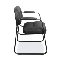 Hon Sled Base Guest Leather Chair With Fixed Arms, Black (Hvl653)
