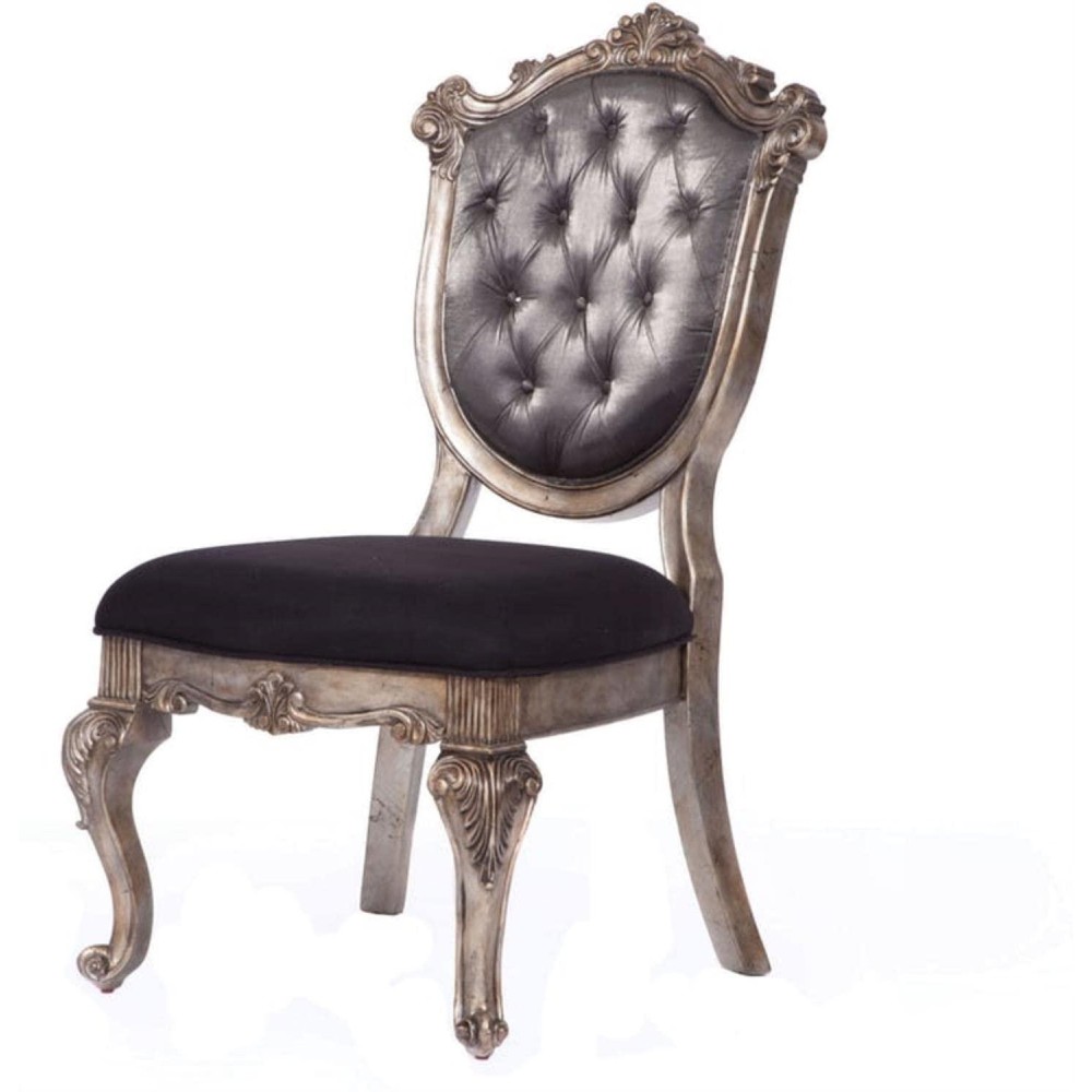 Acme Chantelle Side Chair - 60542 - Silver Gray Silk-Like Fabric & Antique Platinum