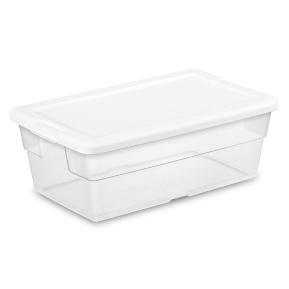 Sterilite 6 Qt Storage Box Stackable Bin With Lid Organize Shoes Crafts In Home Office School Closet Clear With White Lid