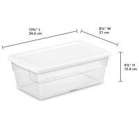 Sterilite 6 Qt Storage Box Stackable Bin With Lid Organize Shoes Crafts In Home Office School Closet Clear With White Lid