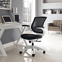Modway Edge Mesh Back And Black Mesh Seat Office Chair With White Base And Flip-Up Arms In Black