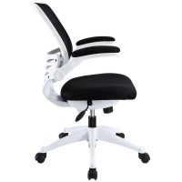Modway Edge Mesh Back And Black Mesh Seat Office Chair With White Base And Flip-Up Arms In Black
