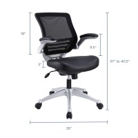 Modway Edge Mesh Back And Leather Seat Office Chair In Black With Flip-Up Arms