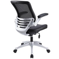 Modway Edge Mesh Back And Leather Seat Office Chair In Black With Flip-Up Arms