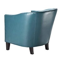 Madison Park Fremont Accent Chairs-Hardwood, Plywood, Faux Leather, Bedroom Lounge Mid Century Modern Deep Seating, Club Style Barrel Armchair, Living Room Furniture, See Below, Blue