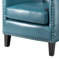 Madison Park Fremont Accent Chairs-Hardwood, Plywood, Faux Leather, Bedroom Lounge Mid Century Modern Deep Seating, Club Style Barrel Armchair, Living Room Furniture, See Below, Blue