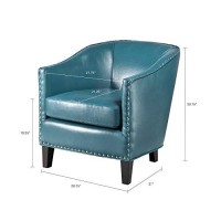 Madison Park Fremont Accent Chairs-Hardwood, Plywood, Faux Leather, Bedroom Lounge Mid Century Modern Deep Seating, Club Style Barrel Armchair, Living Room Furniture, See Below, Blue