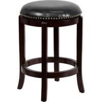 24 High Backless Cappuccino Wood Counter Height Stool With Black Leathersoft Swivel Seat