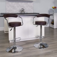 Flash Furniture Cruz Contemporary Brown Vinyl Adjustable Height Barstool With Arms And Chrome Base