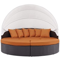 Modway Quest Wicker Rattan Outdoor Patio Canopy Sectional Daybed In Espresso Orange