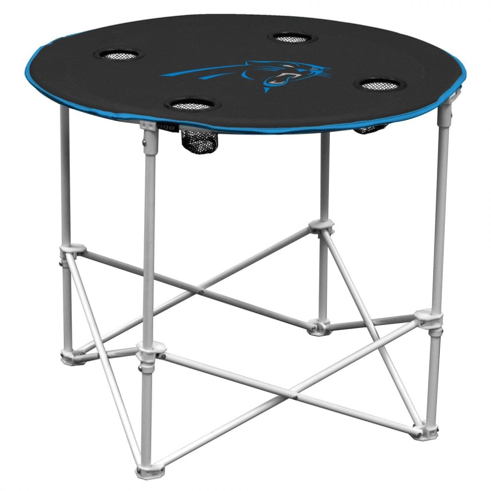 Nfl Logo Brands Carolina Panthers Collapsible Round Table With 4 Cup Holders And Carry Bag, Team Color