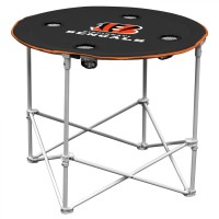 Nfl Logo Brands Cincinnati Bengals Collapsible Round Table With 4 Cup Holders And Carry Bag, Team Color