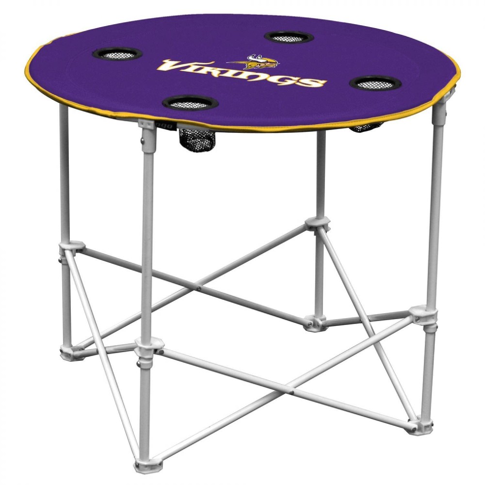 Nfl Logo Brands Minnesota Vikings Collapsible Round Table With 4 Cup Holders And Carry Bag, Team Color