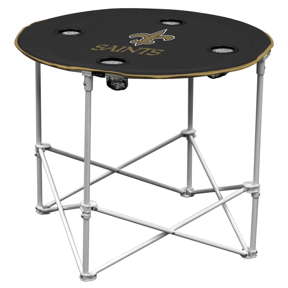 Nfl Logo Brands New Orleans Saints Collapsible Round Table With 4 Cup Holders And Carry Bag, Team Color