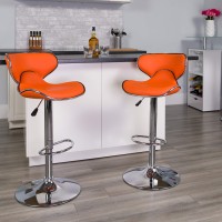 Flash Furniture Devin Contemporary Cozy MidBack Orange Vinyl Adjustable Height Barstool with Chrome Base