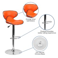 Flash Furniture Devin Contemporary Cozy MidBack Orange Vinyl Adjustable Height Barstool with Chrome Base