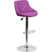 Contemporary Purple Vinyl Bucket Seat Adjustable Height Barstool With Diamond Pattern Back And Chrome Base