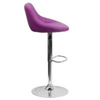 Contemporary Purple Vinyl Bucket Seat Adjustable Height Barstool With Diamond Pattern Back And Chrome Base