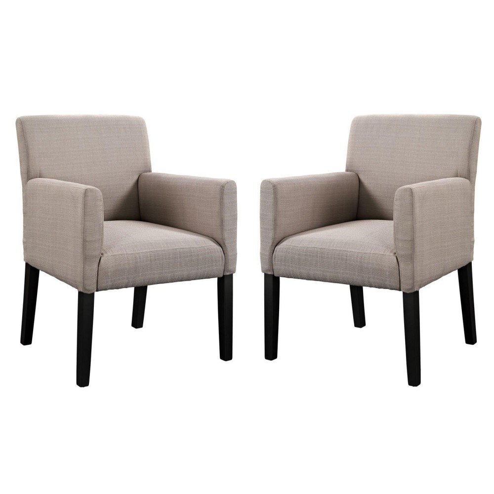 Modway Chloe Upholstered Fabric Modern Farmhouse Dining Arm Accent Chair In Beige - Set Of 2