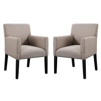 Modway Chloe Upholstered Fabric Modern Farmhouse Dining Arm Accent Chair In Beige - Set Of 2