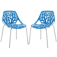 Modway Stencil Modern Stacking Two Kitchen And Dining Room Chairs In Blue