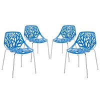 Modway Stencil Modern Stacking Four Kitchen And Dining Room Chairs In Blue