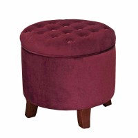 Homepop Home Decor Upholstered Round Velvet Tufted Foot Rest Ottoman Ottoman With Storage For Living Room & Bedroom Decorative Home Furniture, Burgundy Small