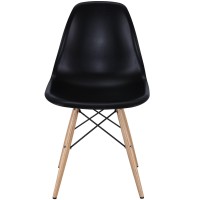 Modway Pyramid Mid-Century Modern With Natural Wood Legs, Four Dining Side Chairs, Black