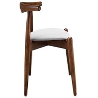 Modway Stalwart Mid-Century Modern Faux Leather Upholstered Two Dining Chairs In Dark Walnut White