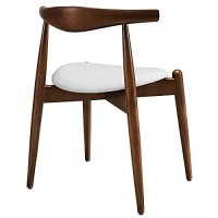 Modway Stalwart Mid-Century Modern Faux Leather Upholstered Two Dining Chairs In Dark Walnut White