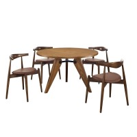 Modway Stalwart Dining Chairs And Table, Dark Walnut/Tan, Set Of 5