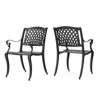 Christopher Knight Home Hallandale Outdoor Cast Aluminum Chairs, 2-Pcs Set, Antique Matte Black