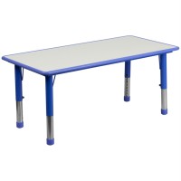 23.625''W X 47.25''L Rectangular Blue Plastic Height Adjustable Activity Table With Grey Top