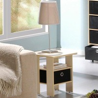 Furinno Andrey Set Of 2 End Table Side Table Night Stand Bedside Table With Bin Drawer, Steam Beechblack