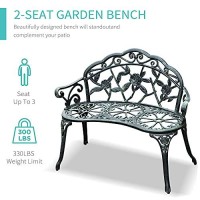 Outsunny Cast Iron Antique Rose Style Outdoor Patio Garden Park Bench, 40