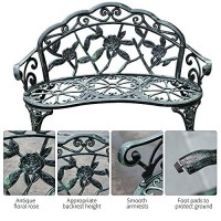 Outsunny Cast Iron Antique Rose Style Outdoor Patio Garden Park Bench, 40